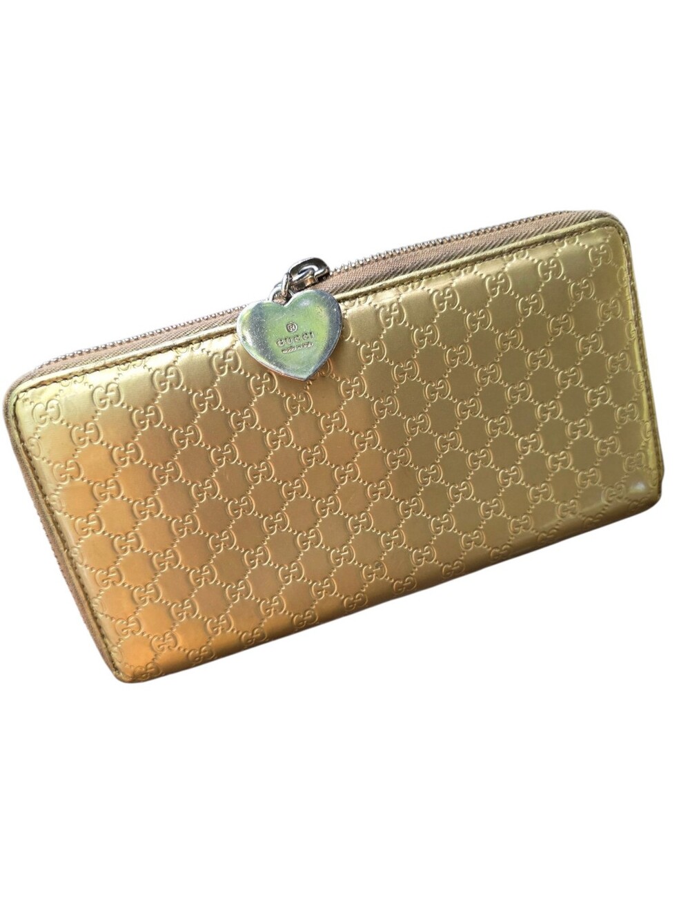 Gucci Gold Quilted GG Heart Zip Wallet